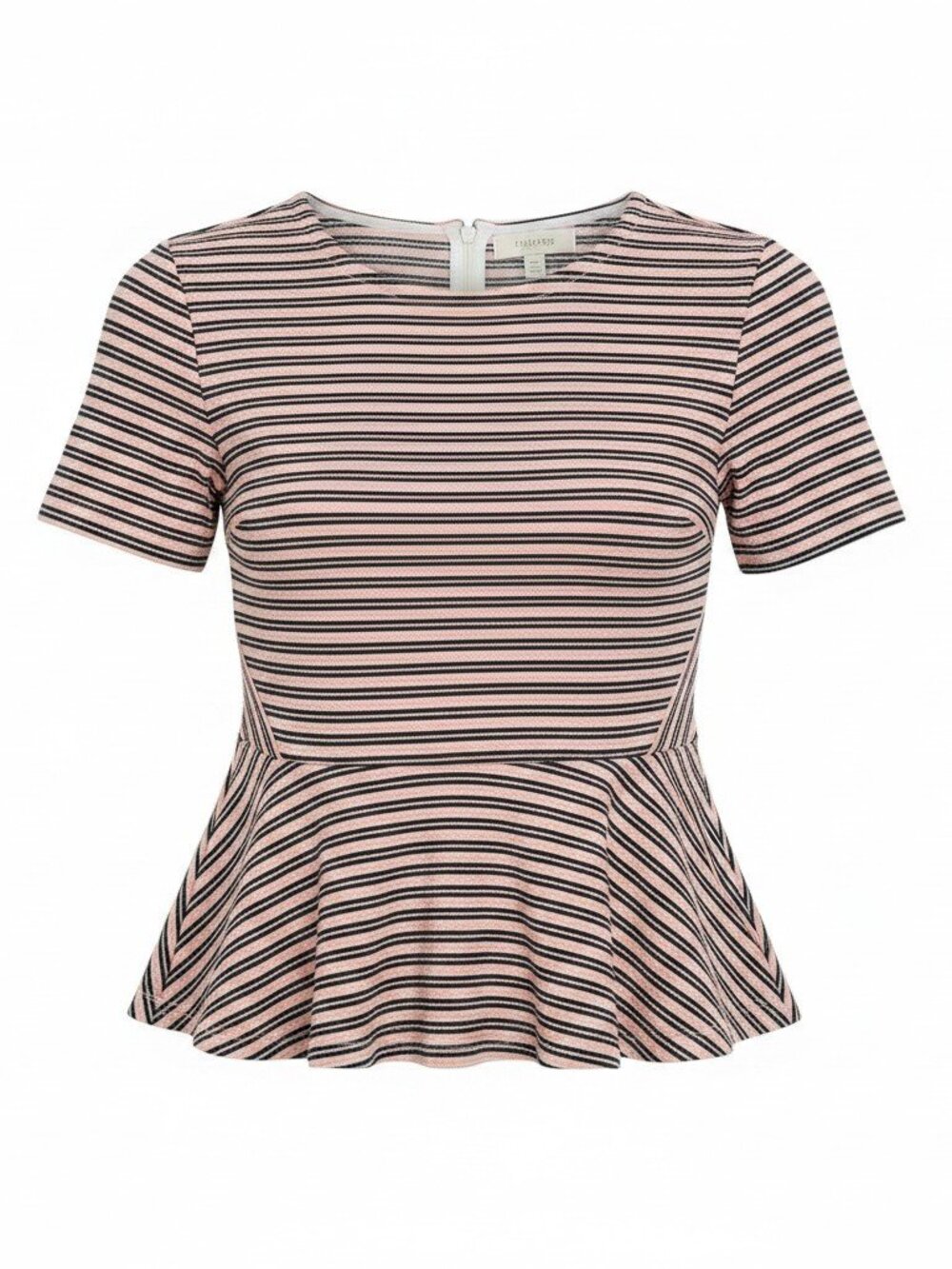 Talbots Women's Petite Peplum Strip Short Sleeve Top MP NWOT